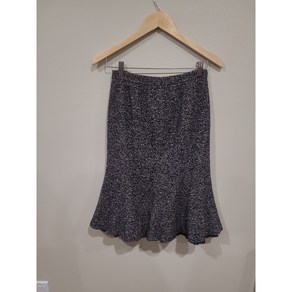 Vtg. WOOLMARK Women SZ 2 Trumpet black White Tweed Skirt w/lace Trimmed lining